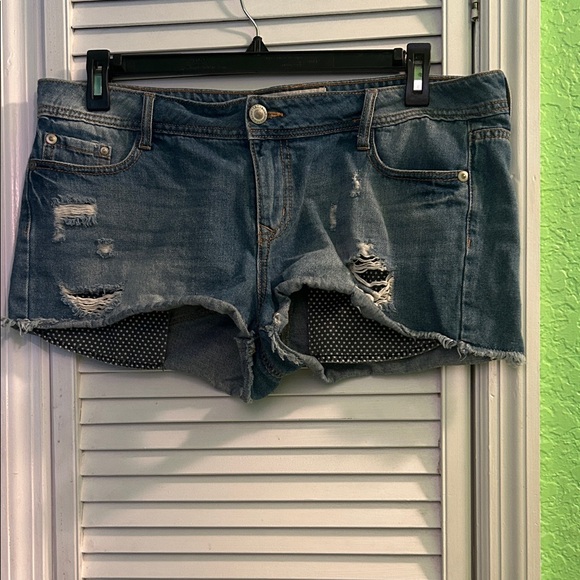 LEI Womens Blue Distressed Ashley Loweise Jean Shorts w Stars Pockets 15 Regular - Picture 1 of 5